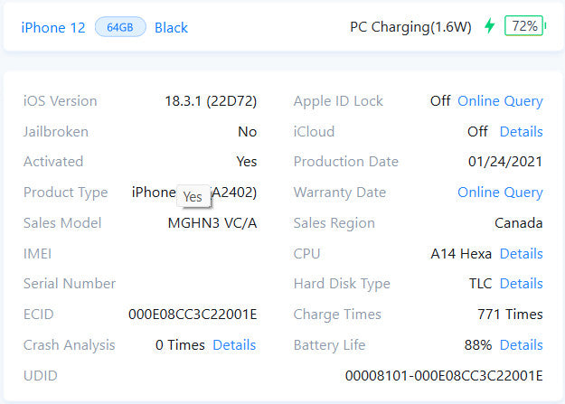 Apple iPhone 12 - 64GB - Black [A2402 | Read] (