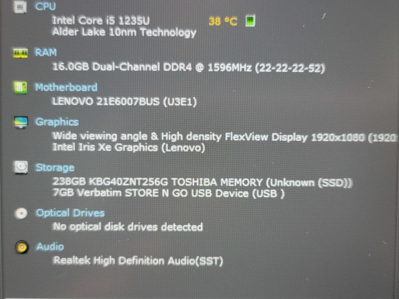Lenovo ThinkPad E15 Gen 4 i5-1235U 16GB DDR4 256GB SSD NO BATTERY READ  β Lap200