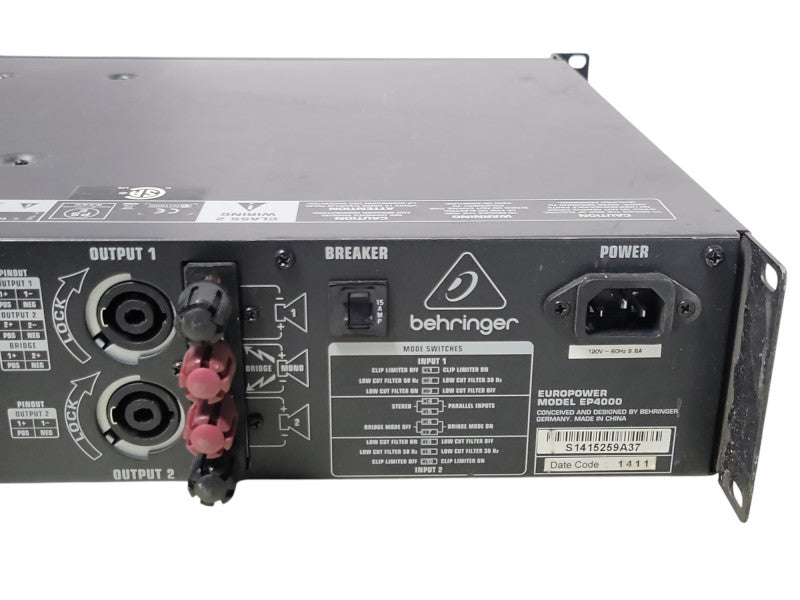 Behringer EP4000 Europower professional 2x2000 Watts Power Amplifier, READ _