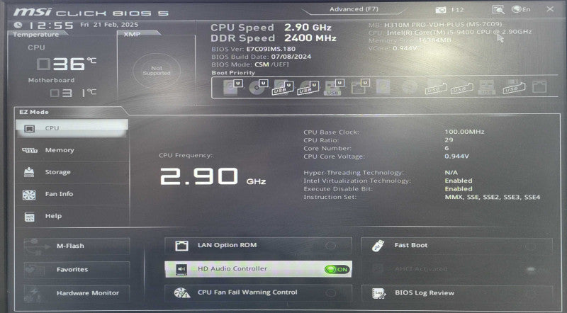Custom Desktop Tower MSI H310M PRO I5-9400 | 16GB | No HDD !