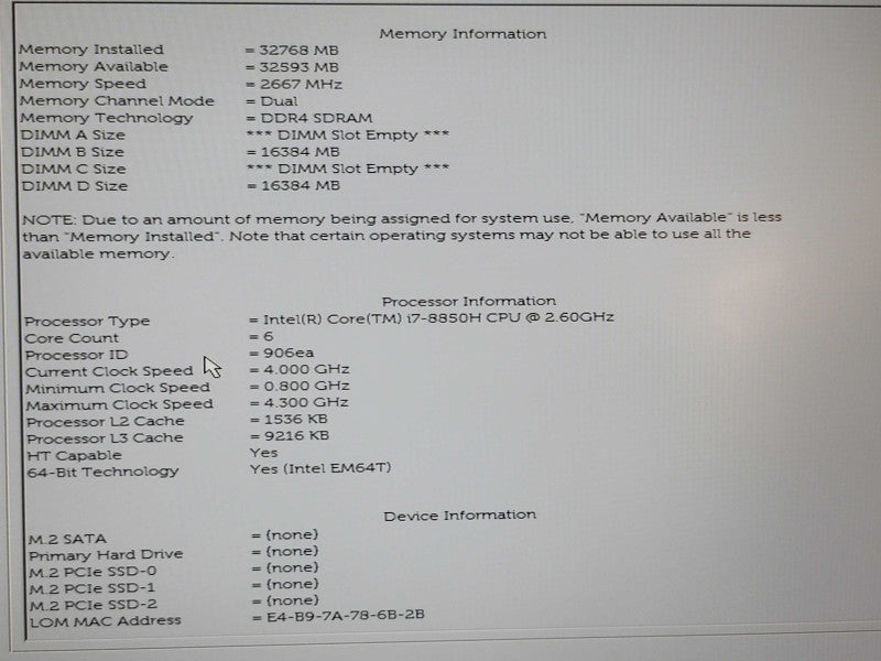 Dell Precision 7530 i7-8850H 32GB DDR4 Quadro P3200 No SSD PARTS/REPAIR  β Lap200