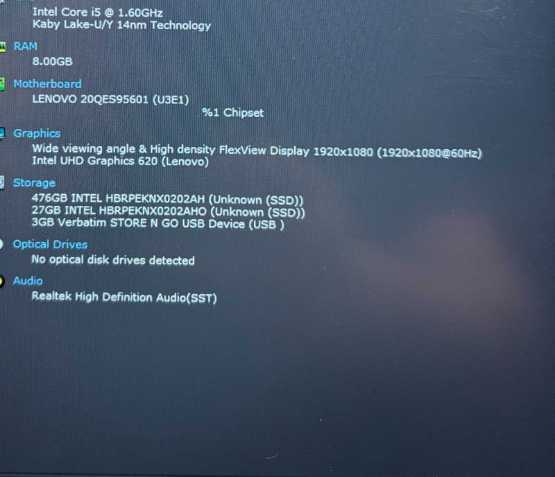 Lenovo ThinkPad X1 Carbon i5-8256U@1.6GHz 8GB RAM 256GB SSD  Lap200