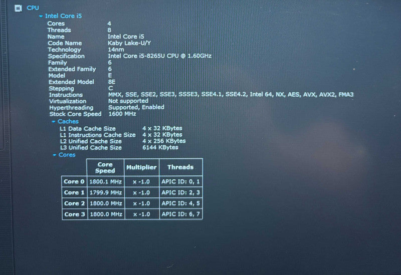 Lenovo ThinkPad X1 Carbon i5-8256U@1.6GHz 8GB RAM 256GB SSD  Lap200