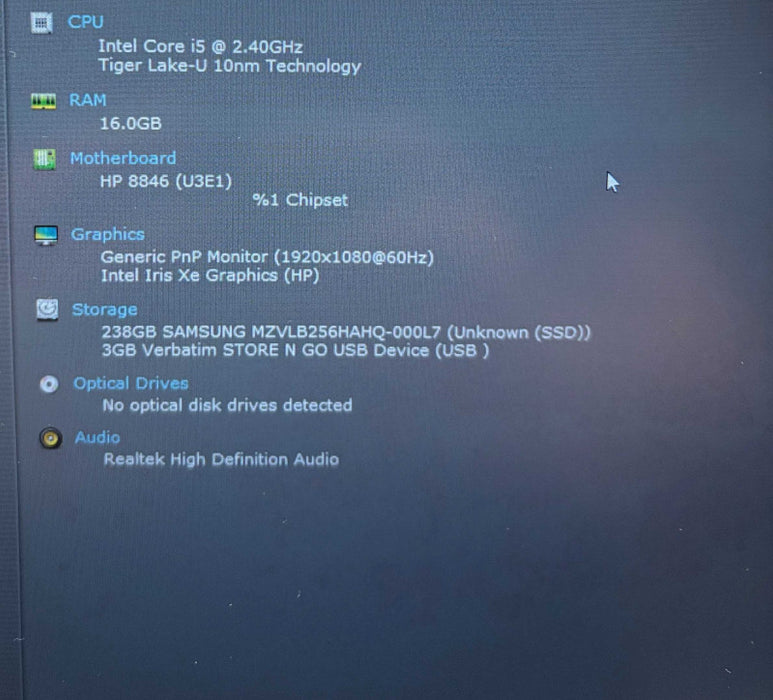 HP EliteBook 850 G8 i5-1135G7@2.4GHz 16GB DDR4 RAM 256GB SSD  Lap200