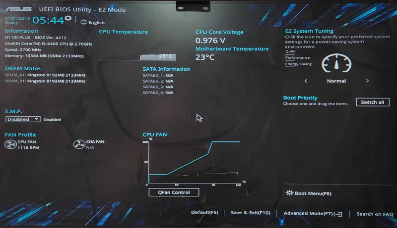 Custom PC, Asus H110I-PLUS, i5-6400 2.70GHz, 16GB RAM, No HDD