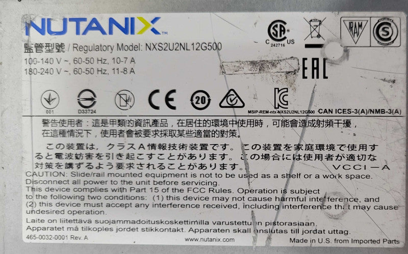 Nutanix NXS2U2NL12G500 2-Node, 4x Xeon E5-2640v4, 64GB DDR4, 2x PSU, READ _