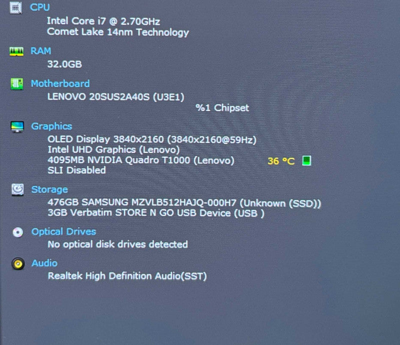Lenovo ThinkPad P15 Gen 1 i7-10850H T1000 GPU 4K OLED TOUCH LCD 32GB 256SSD Lap200