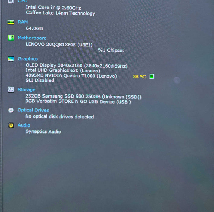 Lenovo ThinkPad P53 i7-9750H QUADRO T1000 GPU 4K LED TOUCH LCD  32GB 250SSD  Lap200