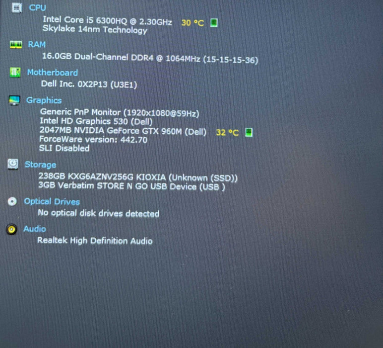 Dell XPS 15 9550 i5-6300HQ GeForce GTX960M 2GB GPU 16GB RAM 256GB SSD READ!  Lap200