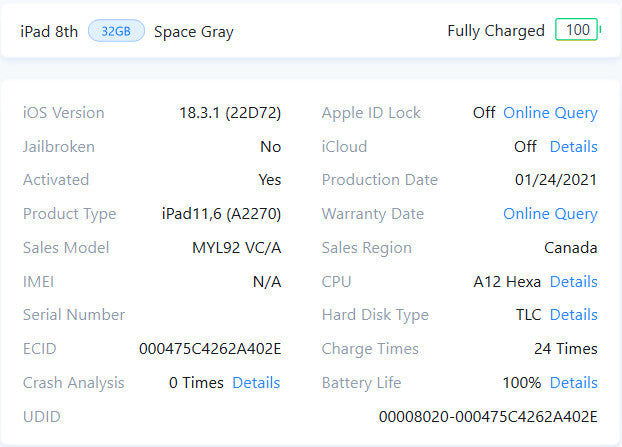Apple iPad 8th Gen - 32GB - Space Gray [A2270 | Read] (