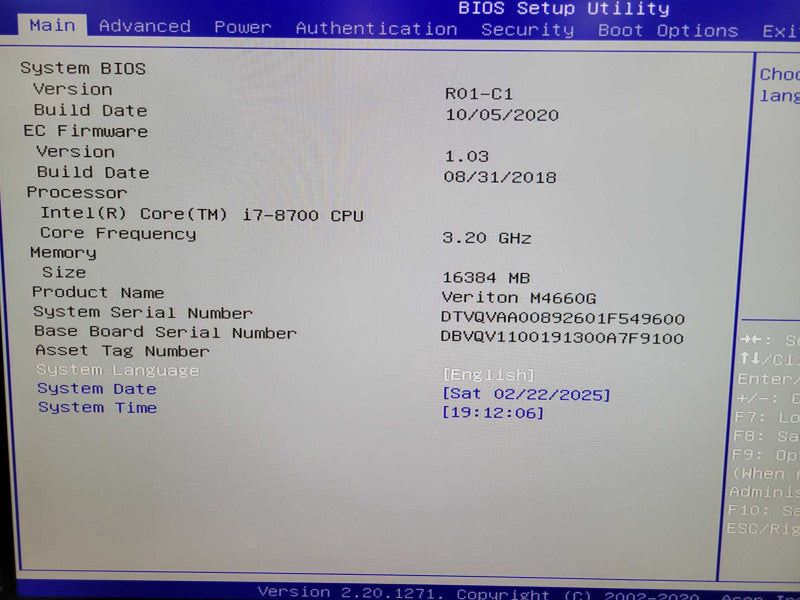 Intel Core i7-8700 acer Veriton M4660G 16GB DDR4 256GB NVMe Wi-Fi I/O Plate %