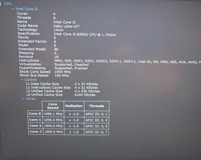 Lenovo ThinkPad X1 Carbon i5-8350U@1.7GHz 16GB RAM 256GB SSD  Lap200