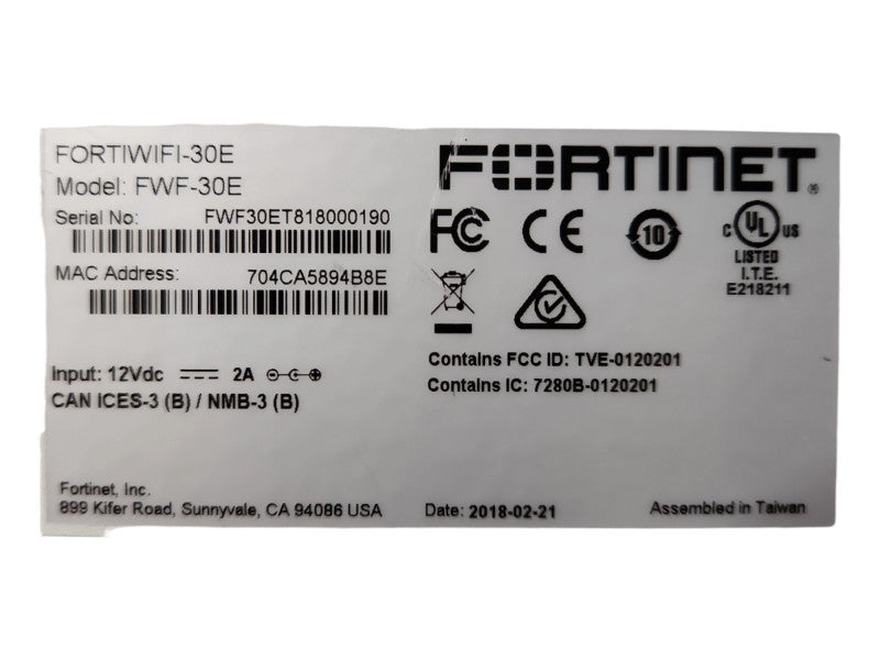 Fortinet FortiWiFi 30E Network Security Firewall, FWF-30E | Factory Reset
