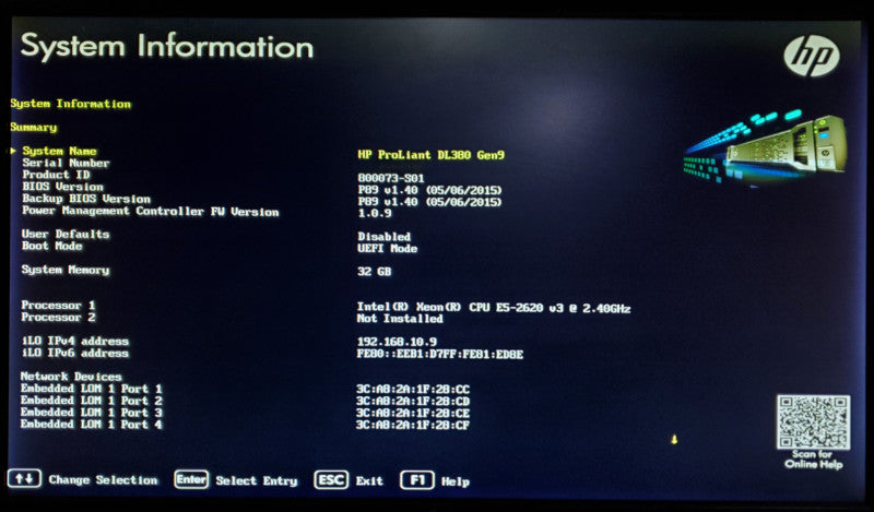 HP ProLiant DL380 Gen9 1x Xeon E5-2620 v3 32GB RAM P440ar - No HDD