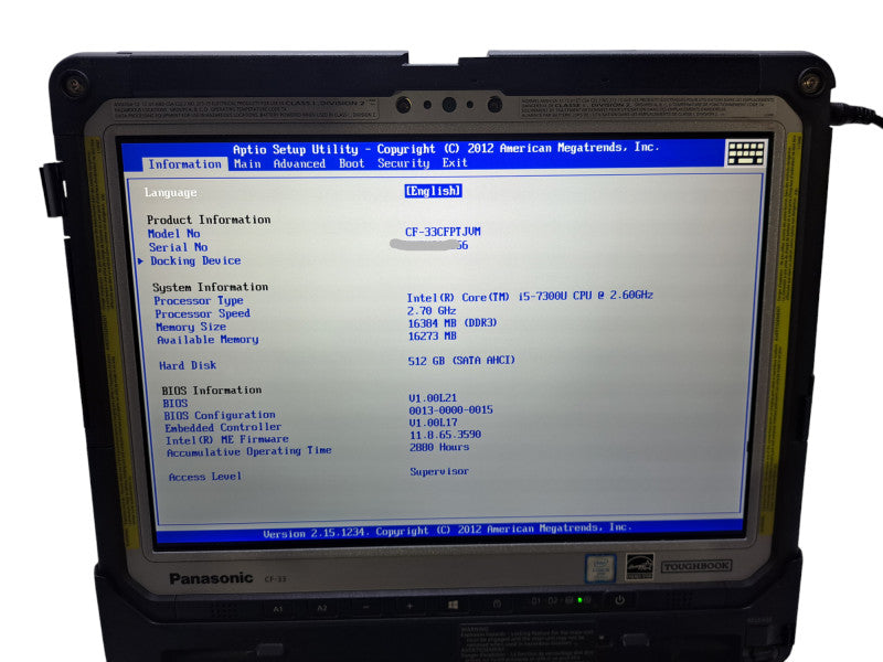 Panasonic Toughbook CF-33 | i5-7300U, 16GB RAM, 512GB SSD, 2880HR *No BATT*  Lap200