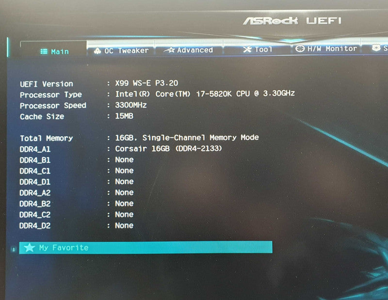 ASROCK X99 WS-E LGA 2011-3, i7-5820K @ 3.3GHz, 16GB DDR4, w/ I/O
