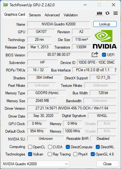 NVIDIA Quadro K2000 2GB GDDR5 Graphics Card - 2xDP 1xDVI Q