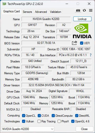 NVIDIA Quadro K2200 4GB GDDR5 Graphics Card - 2xDP 1xDVI