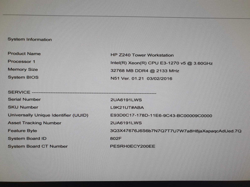 HP Z240 Workstation Xeon E3-1270 V5 3.6GHz 32GB RAM Quadro K2000 - No HDD