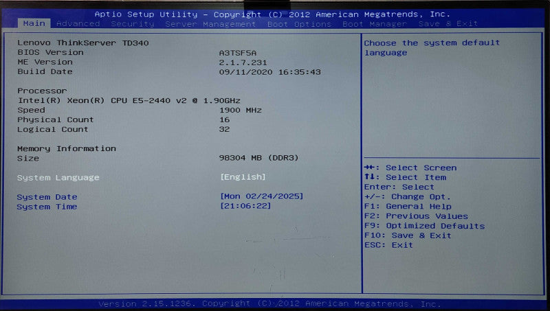 Lenovo TD340 Tower 8x3.5", Xeon E5-2440 v2 1.90GHz, 96GB DDR3, No HDD