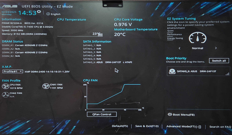 Custom PC, ASUS PRIME B250M-A, i5-7400 3.00GHz, 8GB DDR4, No HDD
