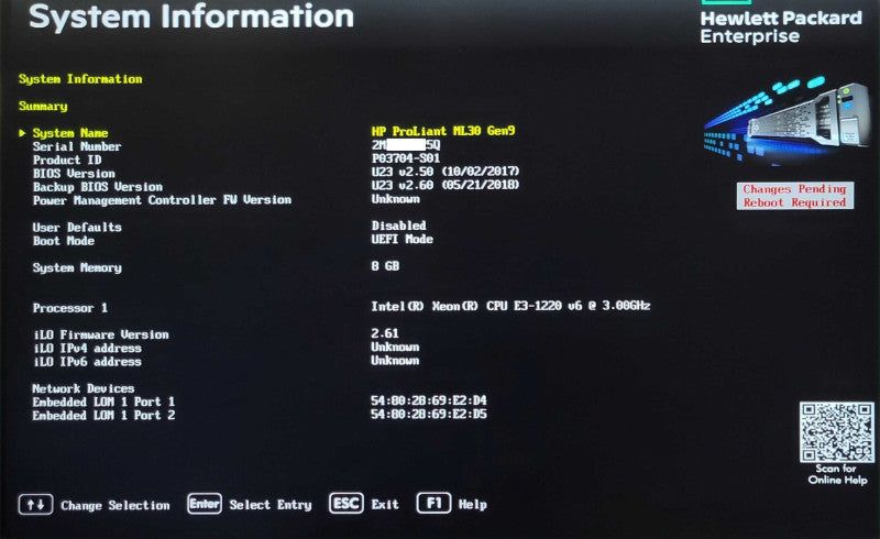 HP Proliant ML30 Gen9 Xeon E3-1220v6 3.00GHz, 8GB RAM, Smart Array B140i _