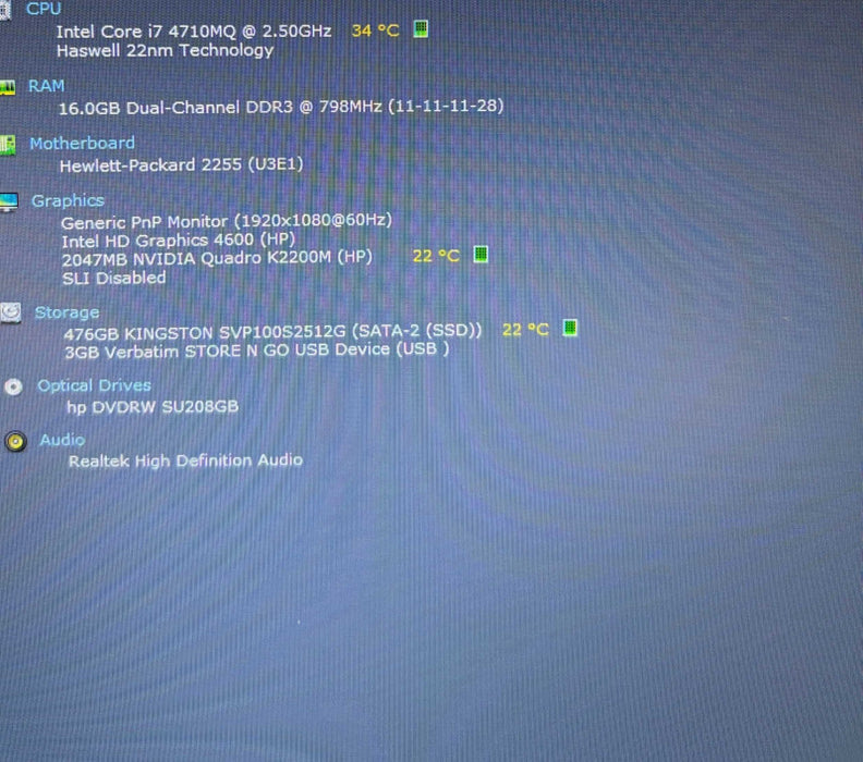 HP ZBook 17 G2 i7-4710MQ@2.5GHz QUADRO K2200M 2GB GPU 16GB RAM 256GB SSD  Lap200
