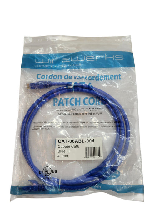 WIREWERKS CAT-06ABL-004 COPPER CAT6 PATCH CORD BLUE 4 FEET Q%
