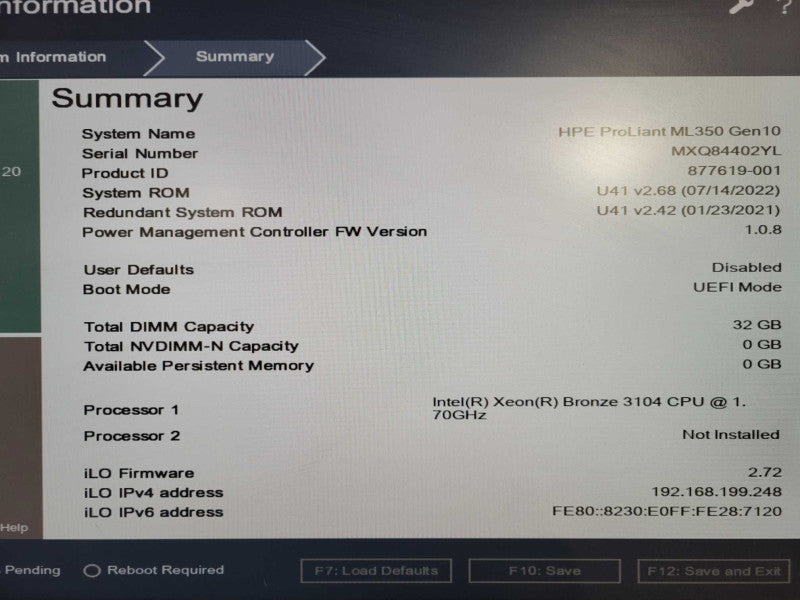 HP Proliant ML350 Gen10, 1x Xeon Bronze 3104 1.7GHz 32GB DDR4 S100i SR G10 !