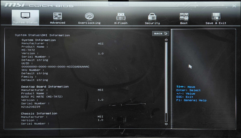 MSI B250 PC MATE with i5-7500 CPU 3.40GHz, No I/O Shield