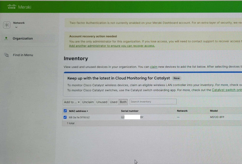 Unclaimed Cisco Meraki MS120-8FP-HW 8-Port PoE Managed Switch _