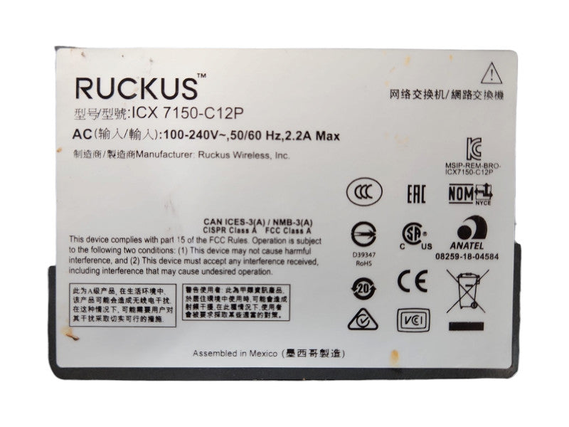 Ruckus ICX 7150-C12P 12-Ports Rack Compact PoE Switch, READ