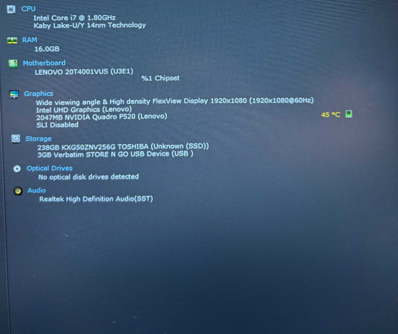 Lenovo ThinkPad P15s i7-10510U@1.8Gh QUADRO P520 2GB GPU 16GB RAM 256GB SSD  Lap200