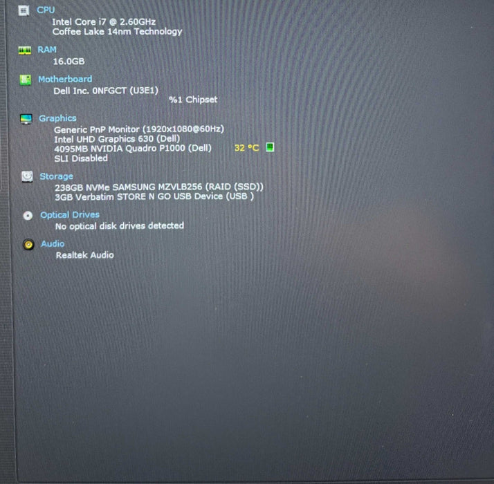 Dell Precision 5530 i7-8850H@2.6GHz QUADRO P1000 4GB GPU 16GB RAM 256GB SSD  Lap200