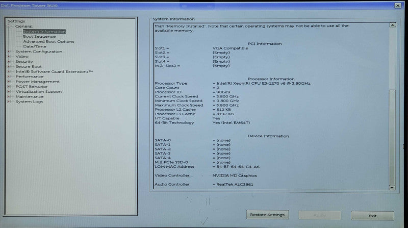 Dell Precision T3620, Xeon E3-1270 v6 3.80GHz, 16GB DDR4, K4000, No HDD