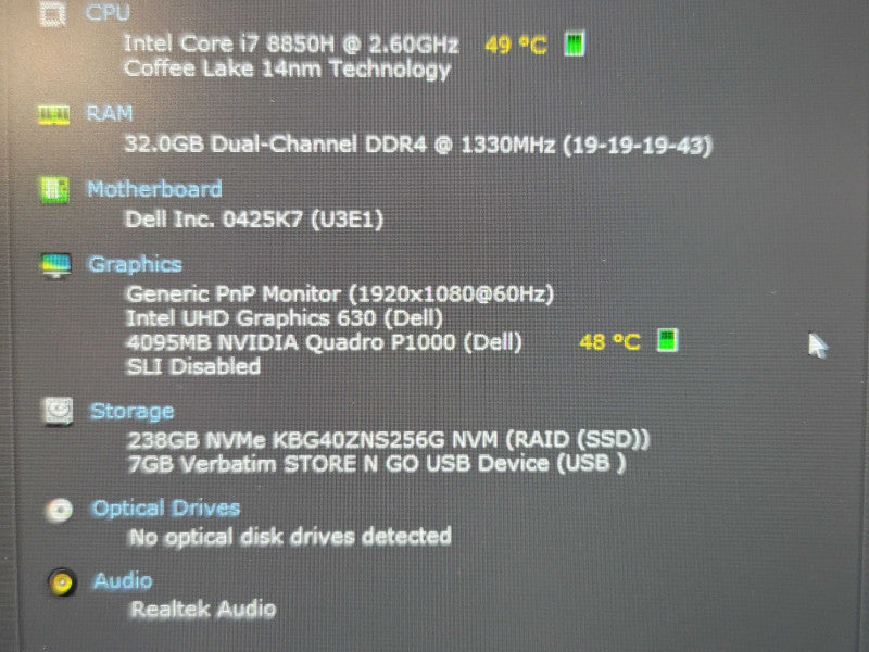 Dell Precision 7530 i7 8850H 32GB DDR4 Quadro P1000 256GB SSD  β Lap200