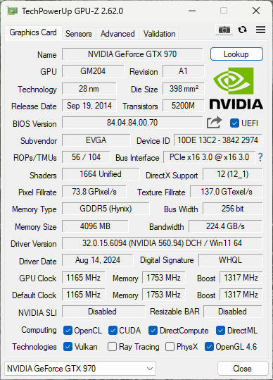 EVGA NVIDIA GeForce GTX 970 SC 4GB PCIE %