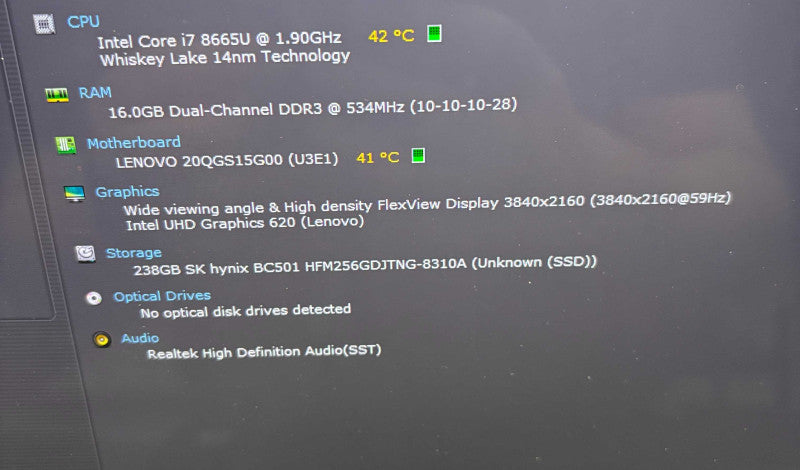 Lenovo ThinkPad X1 Yoga 4K TOUCH LCD i7-8665U@1.9GHz 16GB RAM 256GB SSD  Lap200