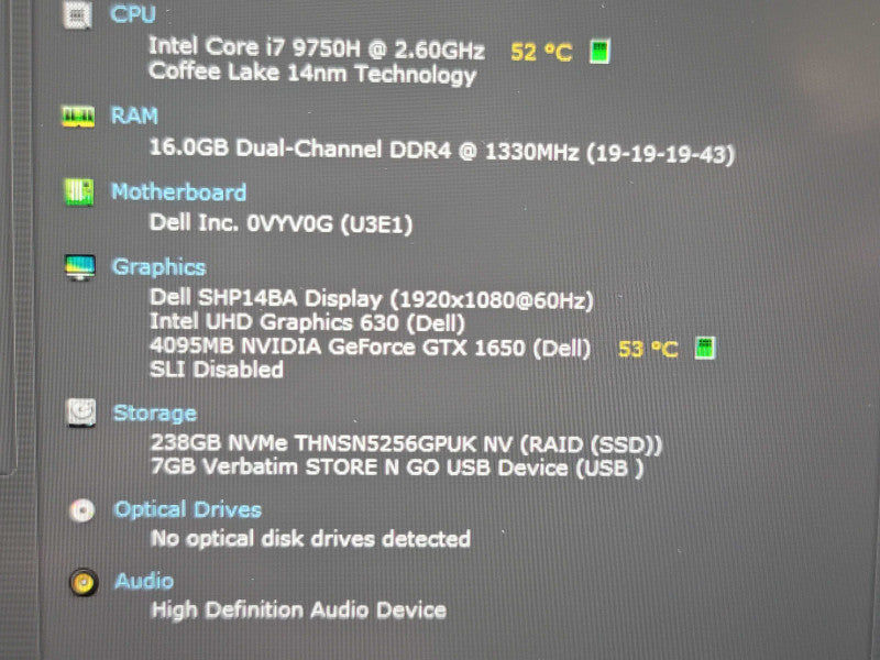 Dell XPS 15 7590 i7 9750H 16GB DDR4 GTX 1650 256GB SSD  Qβ Lap200