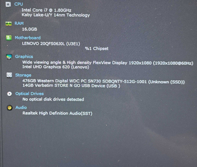 Lenovo ThinkPad X1 Yoga TOUCH i7-8565U@1.8GHz 16GB RAM 256GB SSD READ!  Lap200