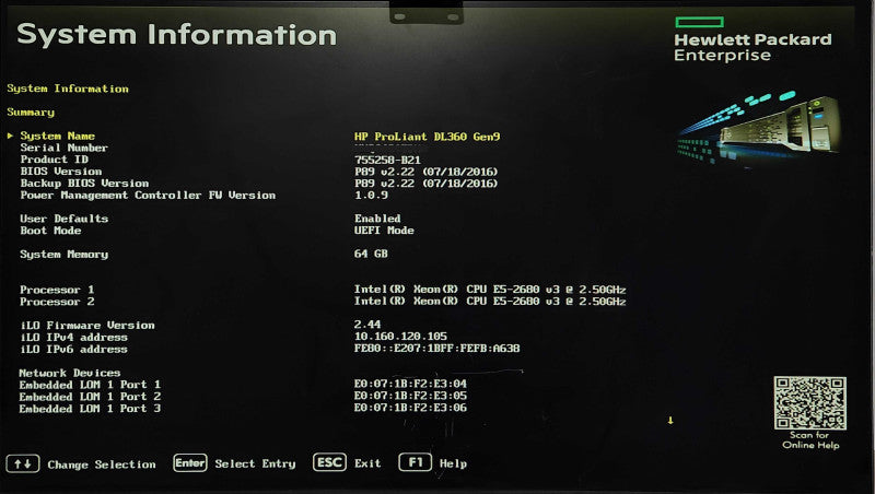 HP DL360 Gen9 1U 10x2.5", 2x Xeon E5-2680 v3 2.50GHz, 64GB DDR4, P440ar