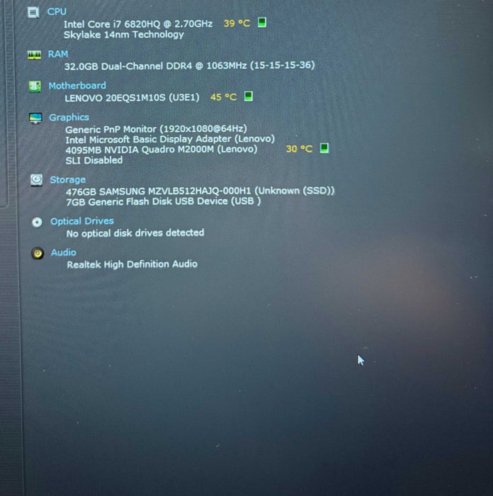 Lenovo ThinkPad P50 i7-6820HQ@2.7G QUADRO M2000M 4GB GPU 32GB RAM 512GB SSD  Lap200