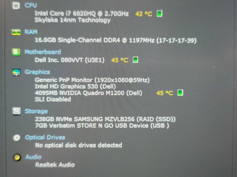 Dell Precision 5520 i7 6820HQ 16GB DDR4 Quadro M1200 256GB SSD  β Lap200