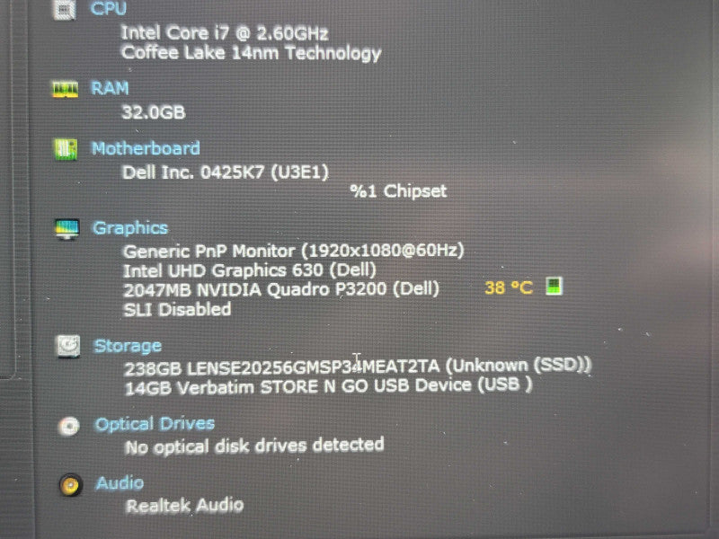 Dell Precision 7530 i7 8850H 32GB DDR4 Quadro P3200 256GB SSD  β Lap200