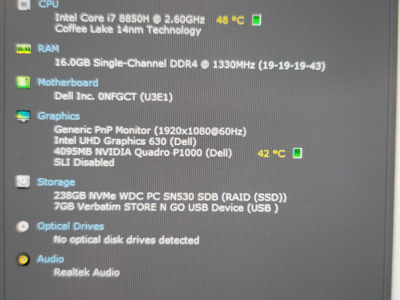 Dell Precision 5530 i7 8850H 16GB DDR4 Quadro P1000 256GB SSD PARTS/REPAIR  β BudLap