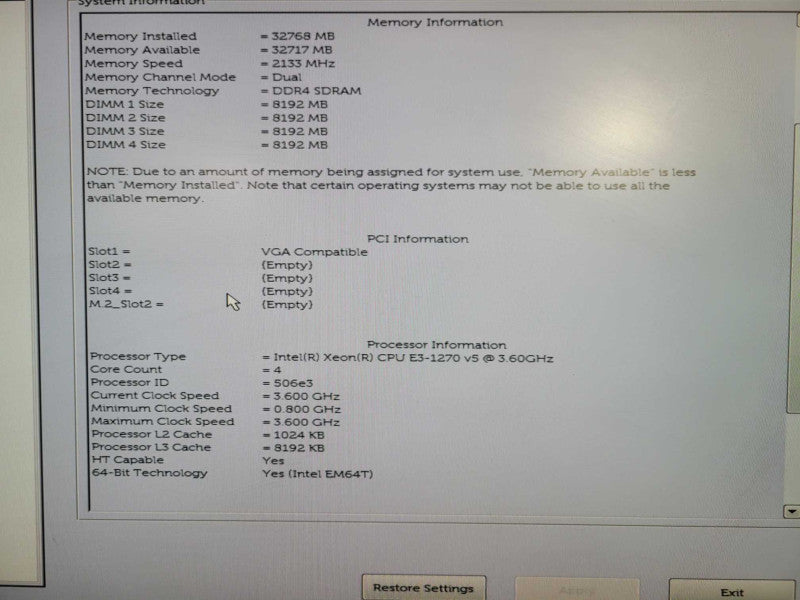 Dell Precision T3620, Xeon E3-1270 v5 3.60GHz, 32GB DDR4, K600, No HDD !