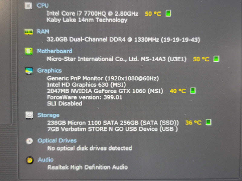 MSI GS43VR 6RE Phantom Pro i7 7700HQ 32GB DDR4 GTX 1060 256GB SSD READ β Lap200
