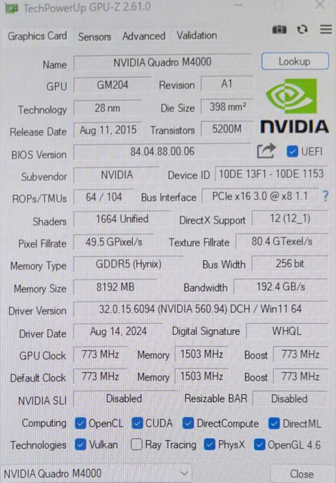 Dell Nvidia Quadro M4000 8GB GDRR5 4x Display Port Graphic Card 0YR7H5 _