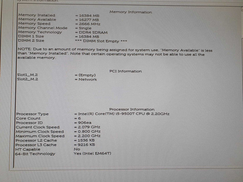 Dell OptiPlex 3070 USFF Intel i5-9500T 2.20GHz 16GB RAM - No HDD