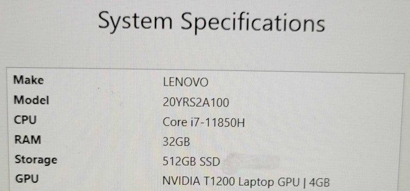 Lenovo ThinkPad P15 G2 - Core i7-11850H 32GB DDR4 512GB NVMe Quadro T1200 % Lap200